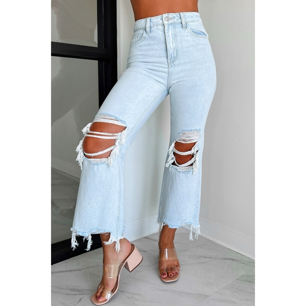 VERVET Ripped Flare Crop Jeans - Picture 5 of 11